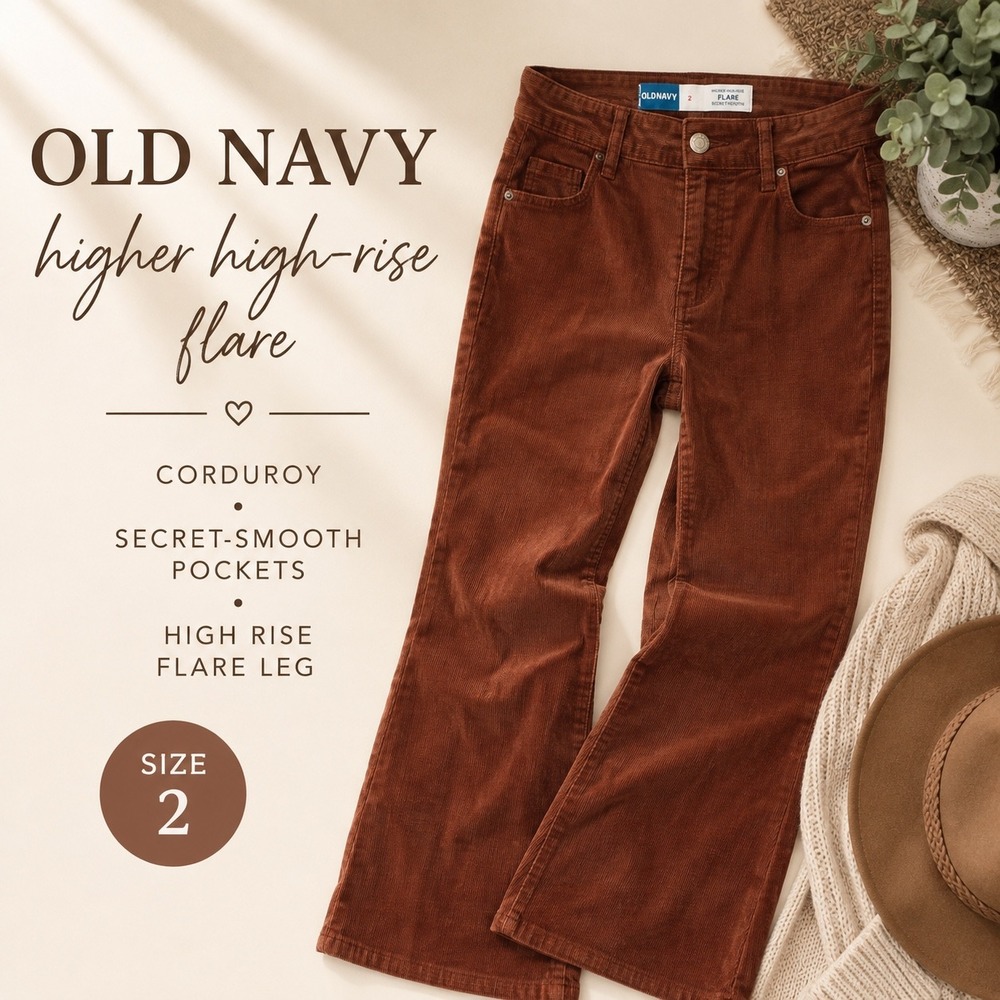 Old Navy Higher High-Rise Flare Corduroy Pants Redwood Grove Brown Size 2 Boho